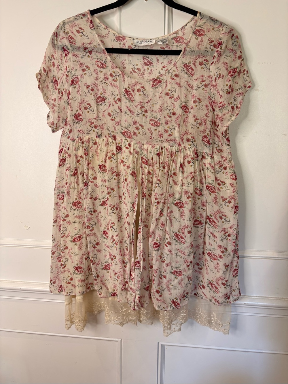 Vintage Le Chateaux floral Cream & Dusty Rose Babydoll Tunic